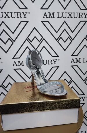 Sandalo Donna Scarpa Tacco Spillo Punta Strass Argento - Dal 36 al 40